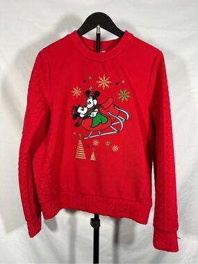 Disney Store Mickey Minnie Christmas Sweater Red Sleigh Sz S